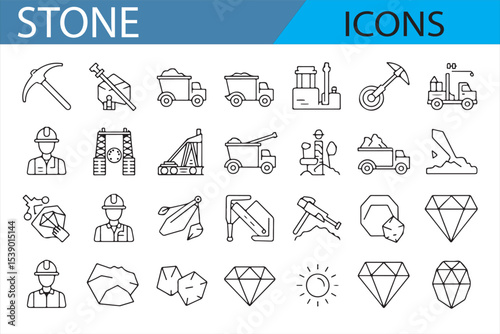Set of Minimalist Stone and Gem Icons for UI and Web Design