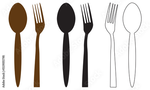 spoon fork and knife silhouette icon, Fork, spoon, knife and plate. Menu symbol. Tableware instruments. Restaurant icon. Food, plate, fork, knife, spoon, cutlery icon , vector illustration, eps 10 11