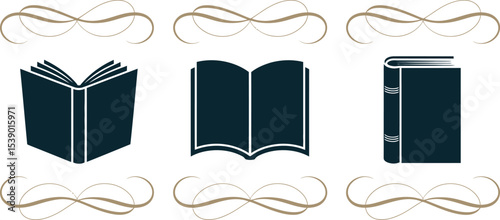 Book illustration set vector graphic design element library education learning literature study read 100 editable stock vector illustration