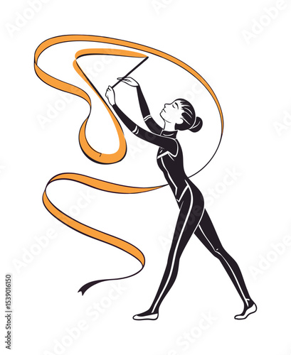 Elegant Rhythmic Gymnastics Ribbon Dance Illustration