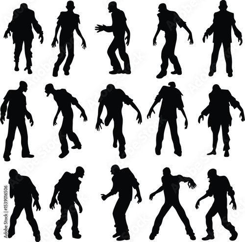 Silhouette Collection of Walking Zombies for Halloween or Horror Themed Designs