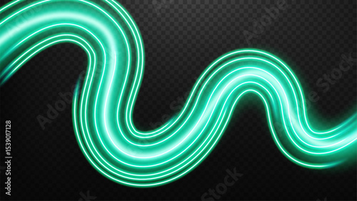 Emerald Light Trails, Long Time Exposure Motion Blur Effect, Vector Illustration