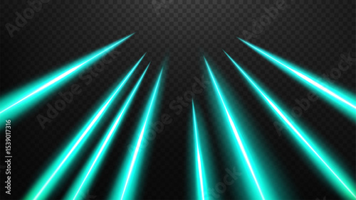 Emerald Light Trails, Long Time Exposure Motion Blur Effect, Vector Illustration