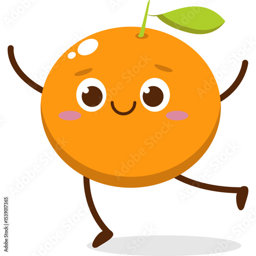Cute orange character kawai vector for orange mascot. happy face, winking eye,. smile