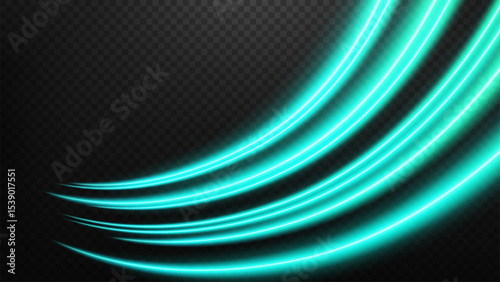 Emerald Light Trails, Long Time Exposure Motion Blur Effect, Vector Illustration