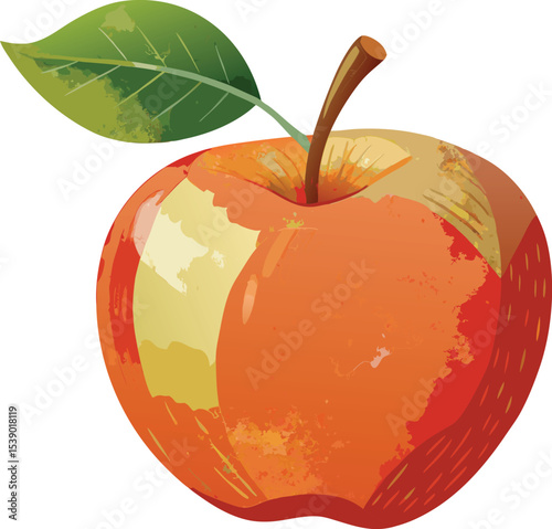 Red apple with green leaf isolated on white background vector illustration