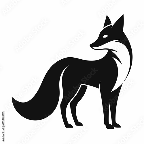 Stylized black and white fox silhouette