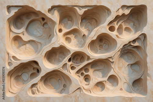 Abstract beige stone carving with intricate organic patterns