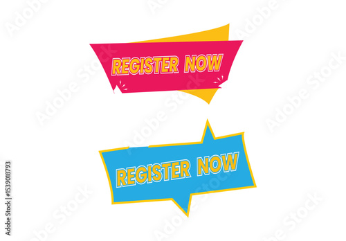 Register now button vector illustration and Colorful Register button pack for website,  isolated on a white background 