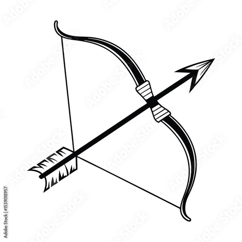 Vector bow and arrow silhouette design on white background.

