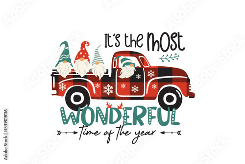 It’s the Most Wonderful Time of the Year Plaid Truck Funny Christmas Quote T Shirt Design