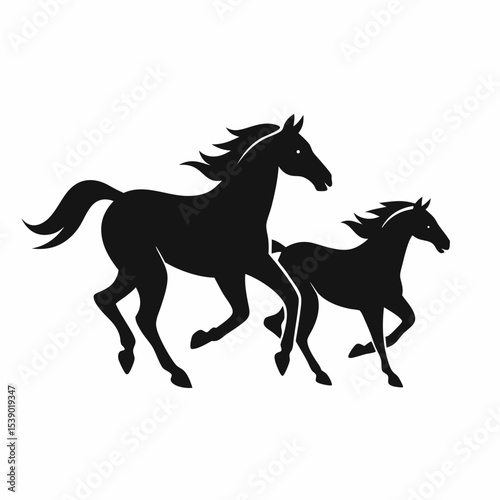 Galloping horse silhouette vector illustration of a wild equine