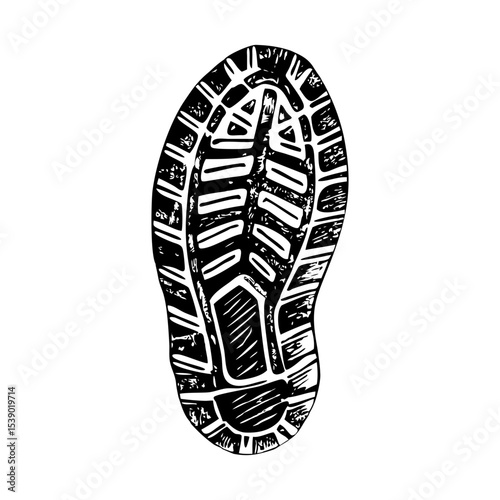 A vintage style illustration showing a boot imprint