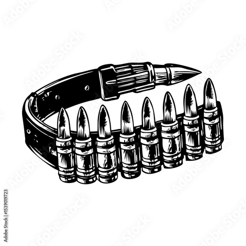 A vintage style illustration depicting a bullet belt