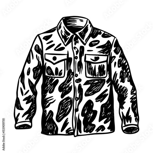 A vintage style illustration depicting a camo jacket
