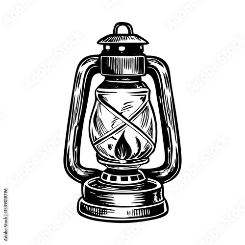A vintage style illustration representing a camp lantern