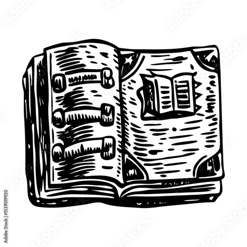 A vintage style illustration depicting book