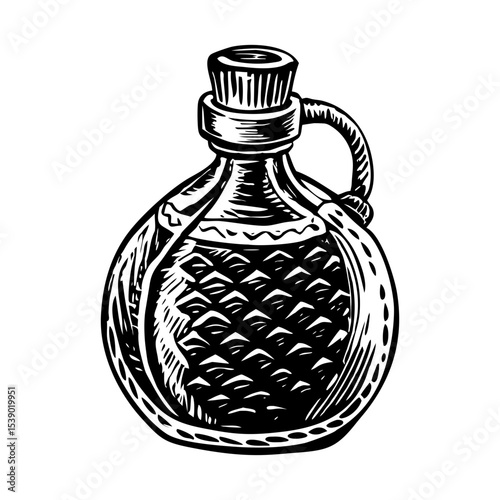 A vintage style illustration showing gunpowder flask