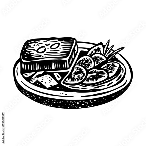 A vintage style illustration depicting field lunch
