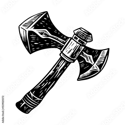 A vintage style illustration representing stone axe