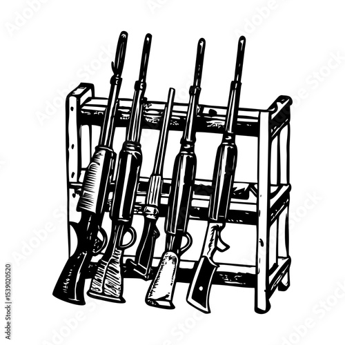 A vintage style illustration depicting gun rack