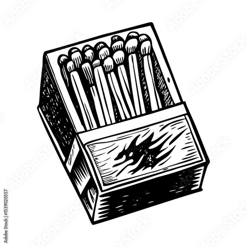 A vintage style illustration showing wooden matches