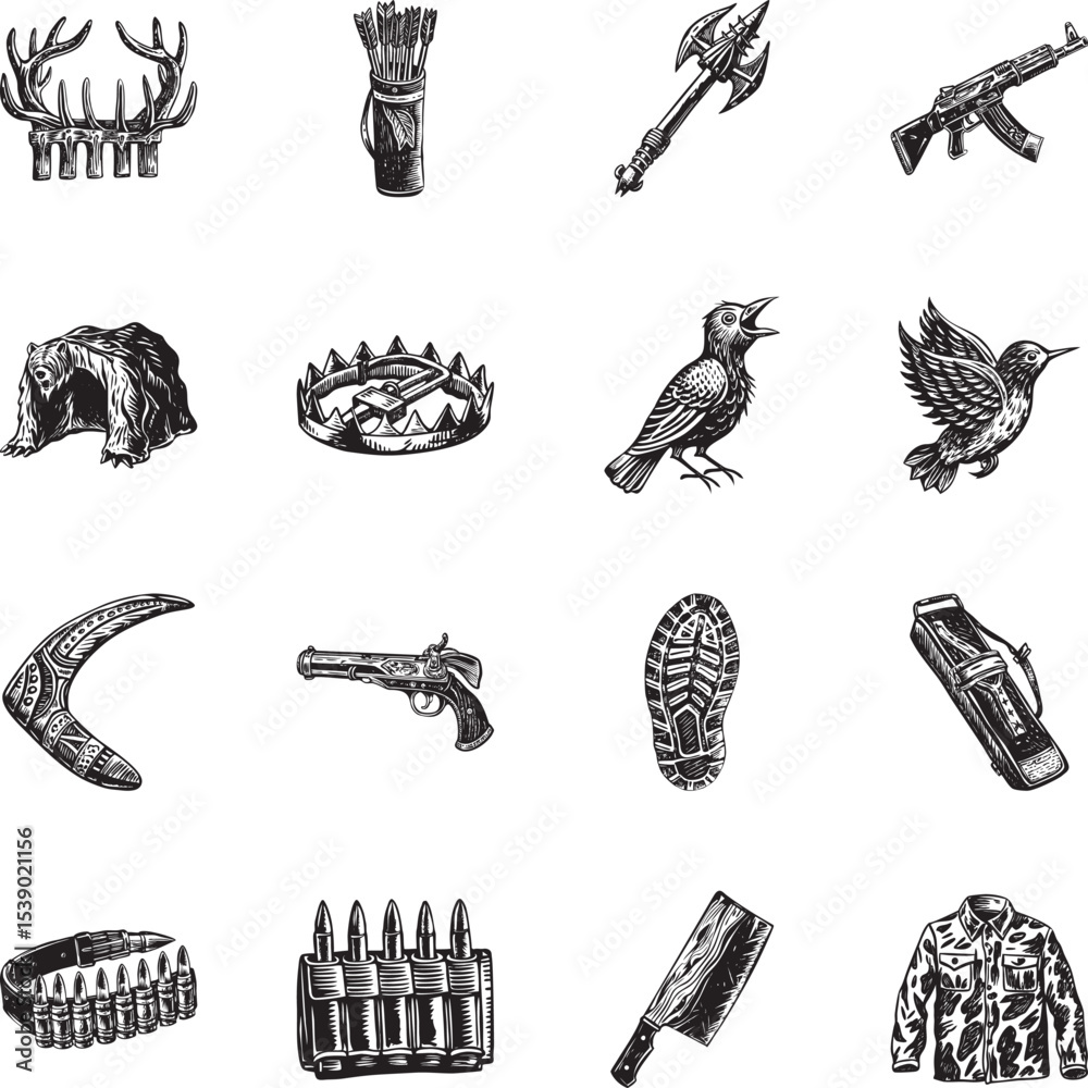 Obraz premium Collection of Hunting Vintage Style Illustrations