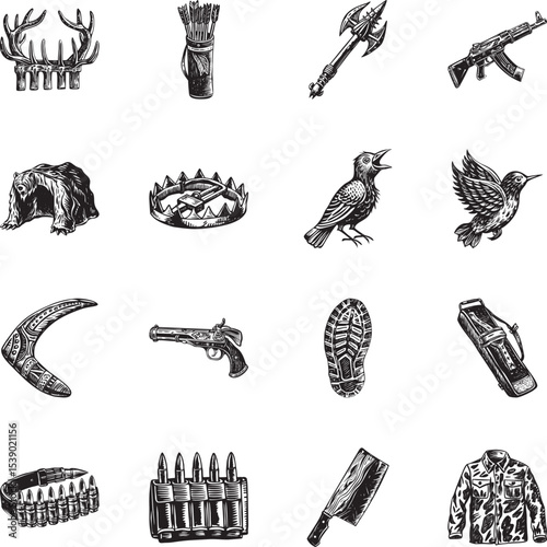 Collection of Hunting Vintage Style Illustrations 

