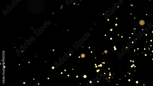 Gold dust particles fly in slow motion in the air lingering slowly. Dust Particles Background Bokeh Lights Background on Black Background 4k Footage Snow Particles Background.