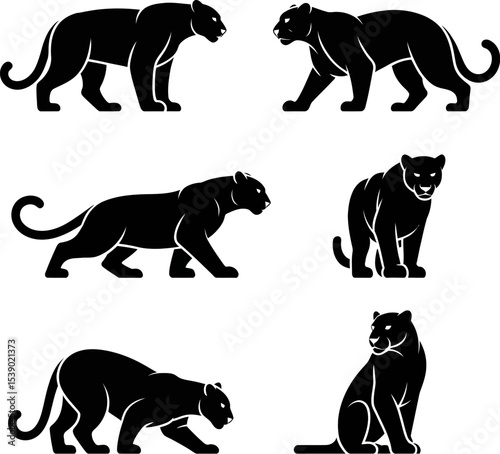 set of cheetah silhouettes vector illustration