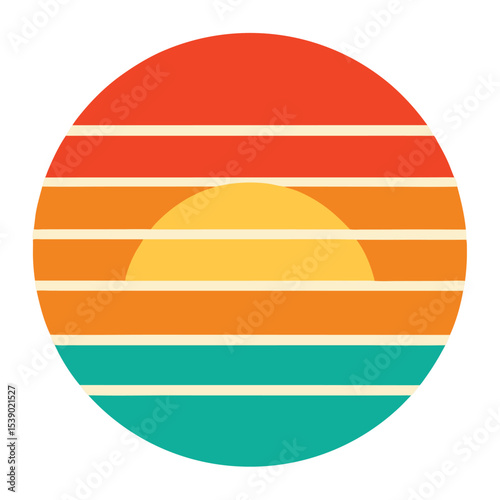 Retro Circle Horizontal Stripes with Rising Sun in Vintage Palette