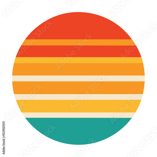Retro Sunset Stripes in Circle Orange, Yellow, Beige, and Teal Aesthetic Design