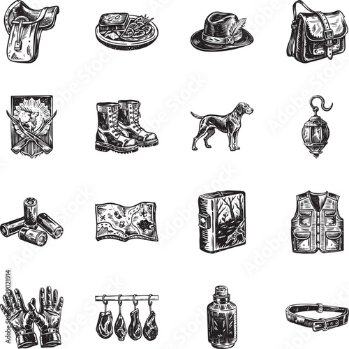 Pack of Hunting Adventure Vintage Style Illustrations 

