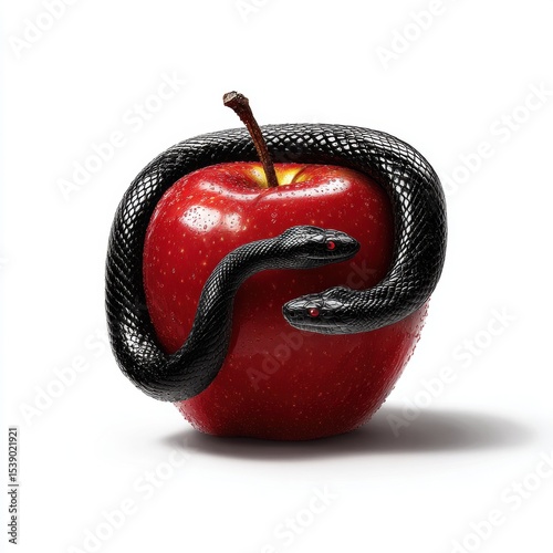 Black snake wrapped around red apple	