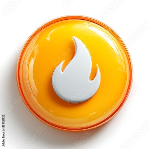 Glossy Yellow Circle with White Flame Shape Inside for Icon Design and Application Development.