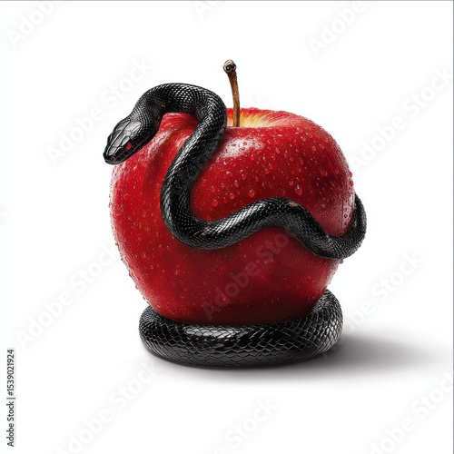 Black snake wrapped around red apple	