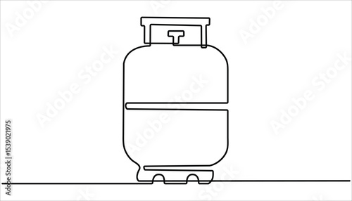 Gas cylinder continuous one line drawing. one line drawing of cylindrical gas tank with fire sign. one line vector illustration. Hand drawn Fire Extinguisher.