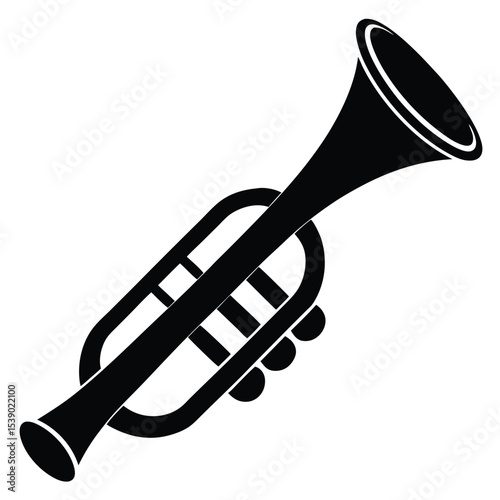 Silhouette Trumpet Illustration Black Musical Instrument with Valves for Orchestral Performance