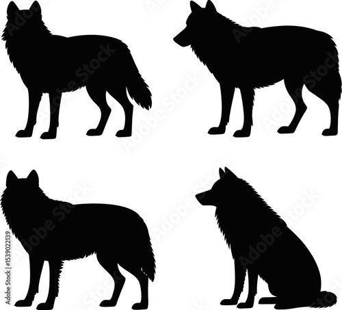 black silhouettes of wolf vector illustration