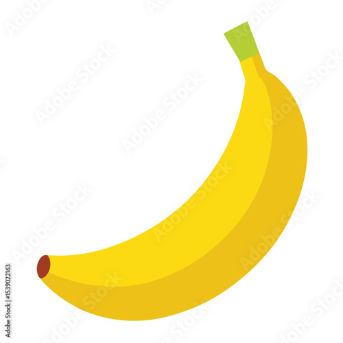 Single Yellow Banana Isolated on White Background, Fresh Tropical Fruit