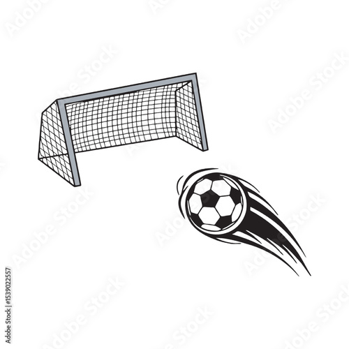 Soccer Goal Dynamic Illustration of a Ball Approaching the Net. Illustration Vector