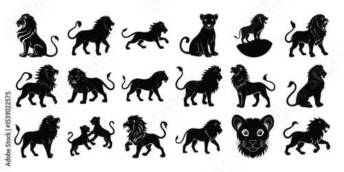 Big Lion and small Lion silhouette, on white background.