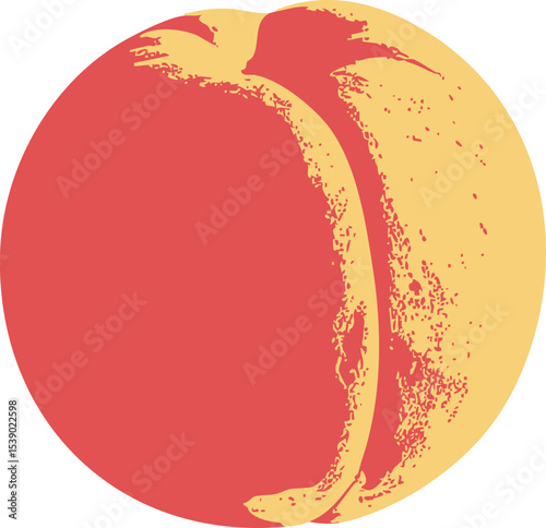 Single ripe peach fruit in retro vector style without leaf, isolated on white. Ideal for summer menus, farm branding, or natural skincare packaging.