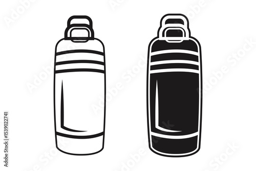 Kids Water Bottle art silhouette vector with line art on white background