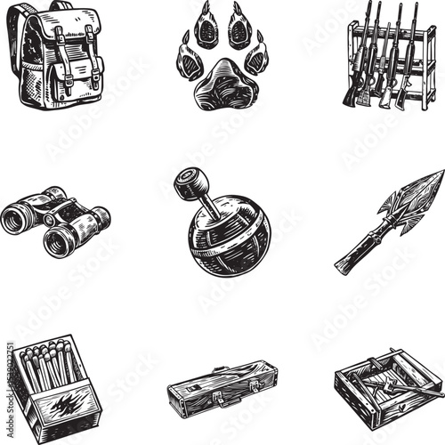 Pack of Hunting Art Vintage Style Illustrations 