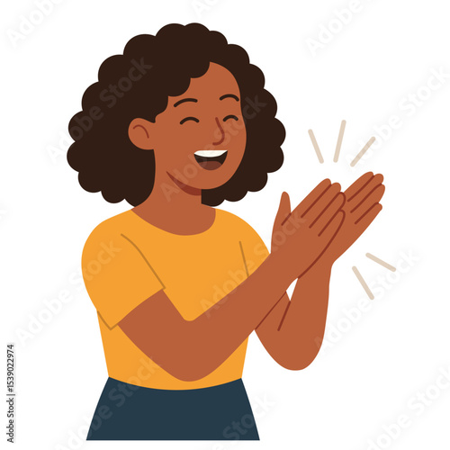 Happy woman clapping flat vector illustration