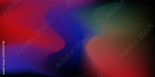 Abstract background of rich red and blue gradients on black background with rough grain texture.