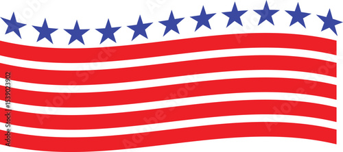 Wavy USA Flag Vector with Red Stripes and Blue Stars for Patriotic Designs.