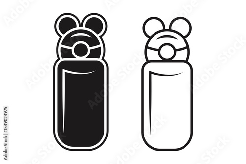 Kids Water Bottle art silhouette vector with line art on white background
