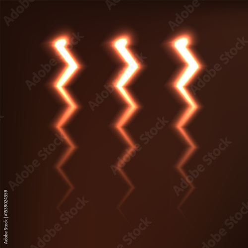 Three Lightning Bolt Glow Warm Light Object Isolated in deep brown background